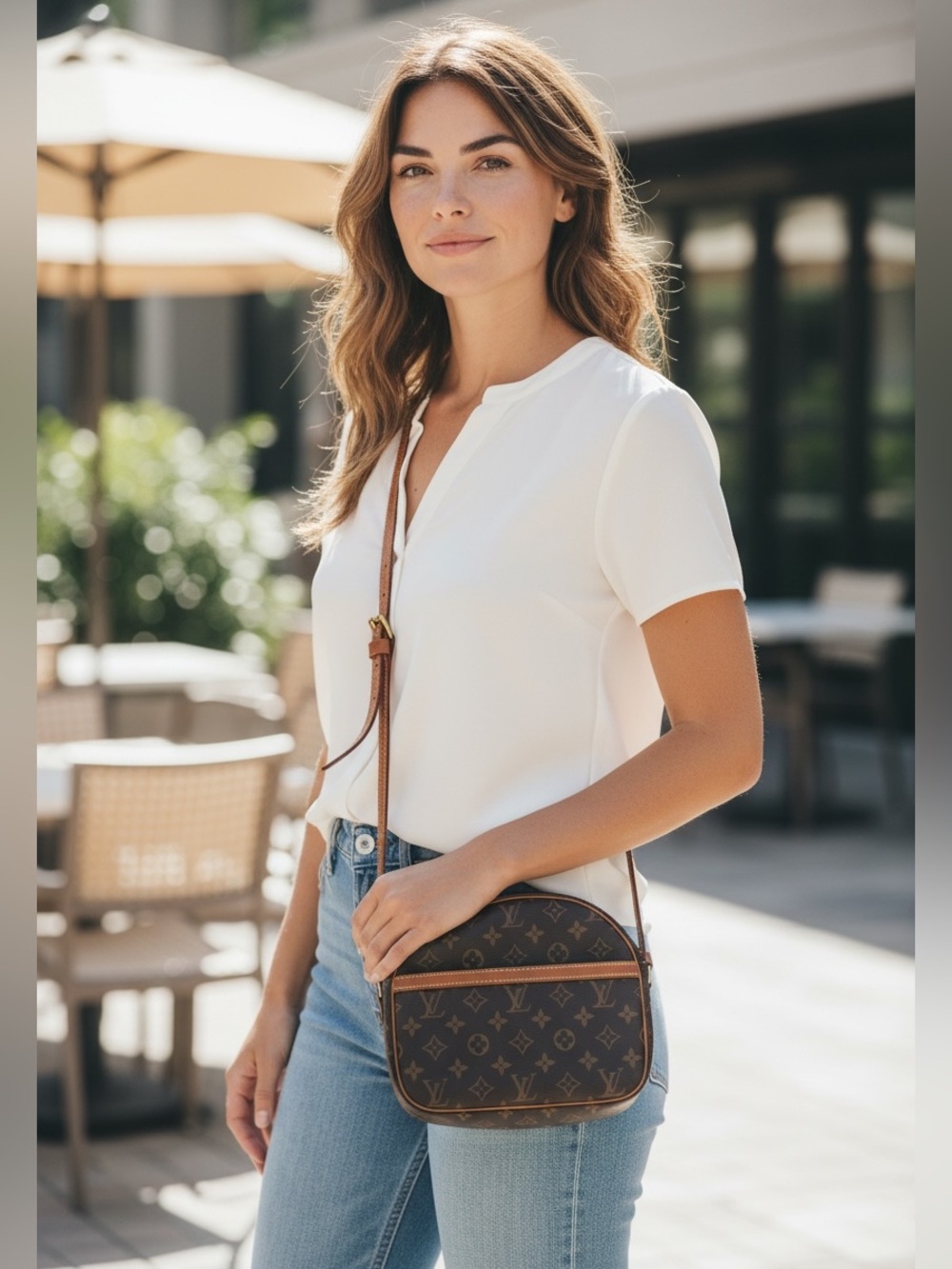 AUTHENTIC Louis Vuitton Senlis Brown Monogram Canvas Crossbody